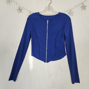 Royal Blue Medium Full Zip Crop Top Retro City Beach Baddie Edgy Polished Sporty